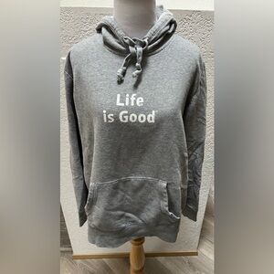 Life is Good Hoodie Sweatshirt Gray Size Large